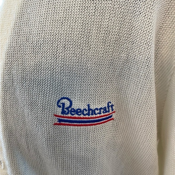 Swingster Vintage Mens Beechcraft Aviation White Cardigan Sweater - Picture 5 of 11